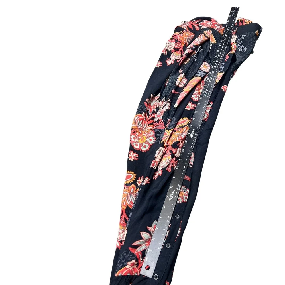 Free People Floral Embroidered Mesh Shoulder Button Front Midi Dress Black Sz 2